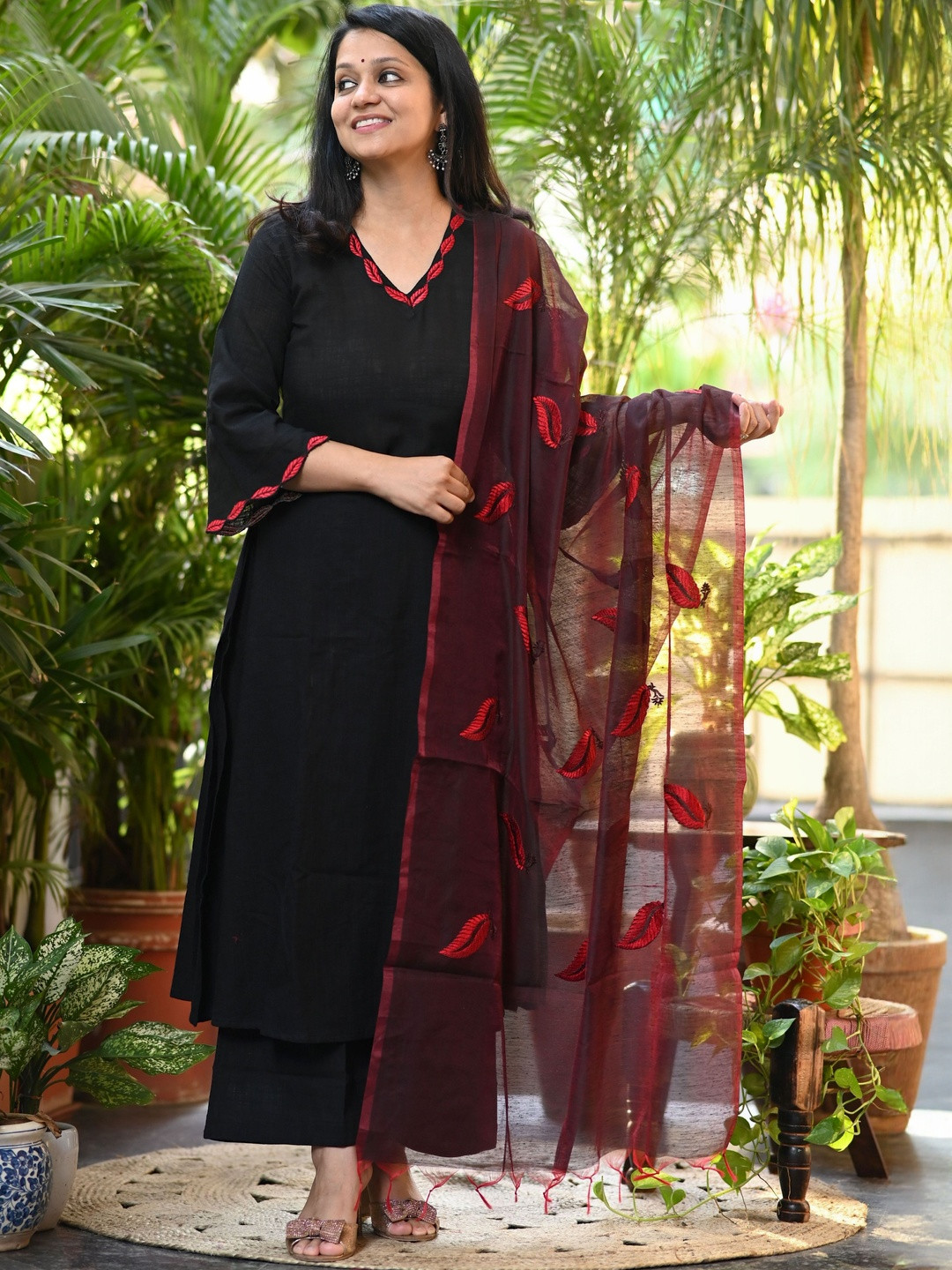 VC Fashion Women Solid Pure Cotton Kurta with Palazzo & Dupatta