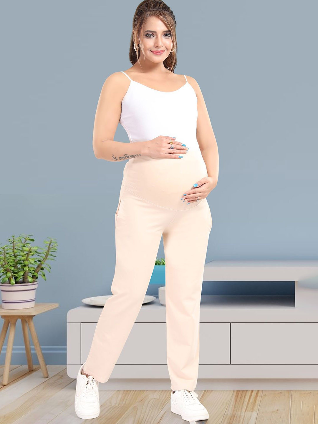 MomsBae Women Straight Fit High Rise Maternity Track Pants
