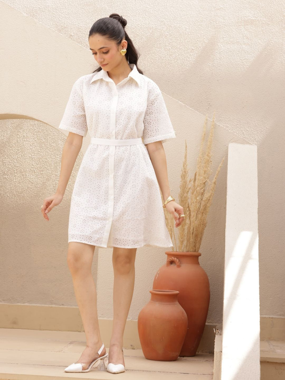 Tasya India MOONA MINI Women Cotton Schiffli Dress