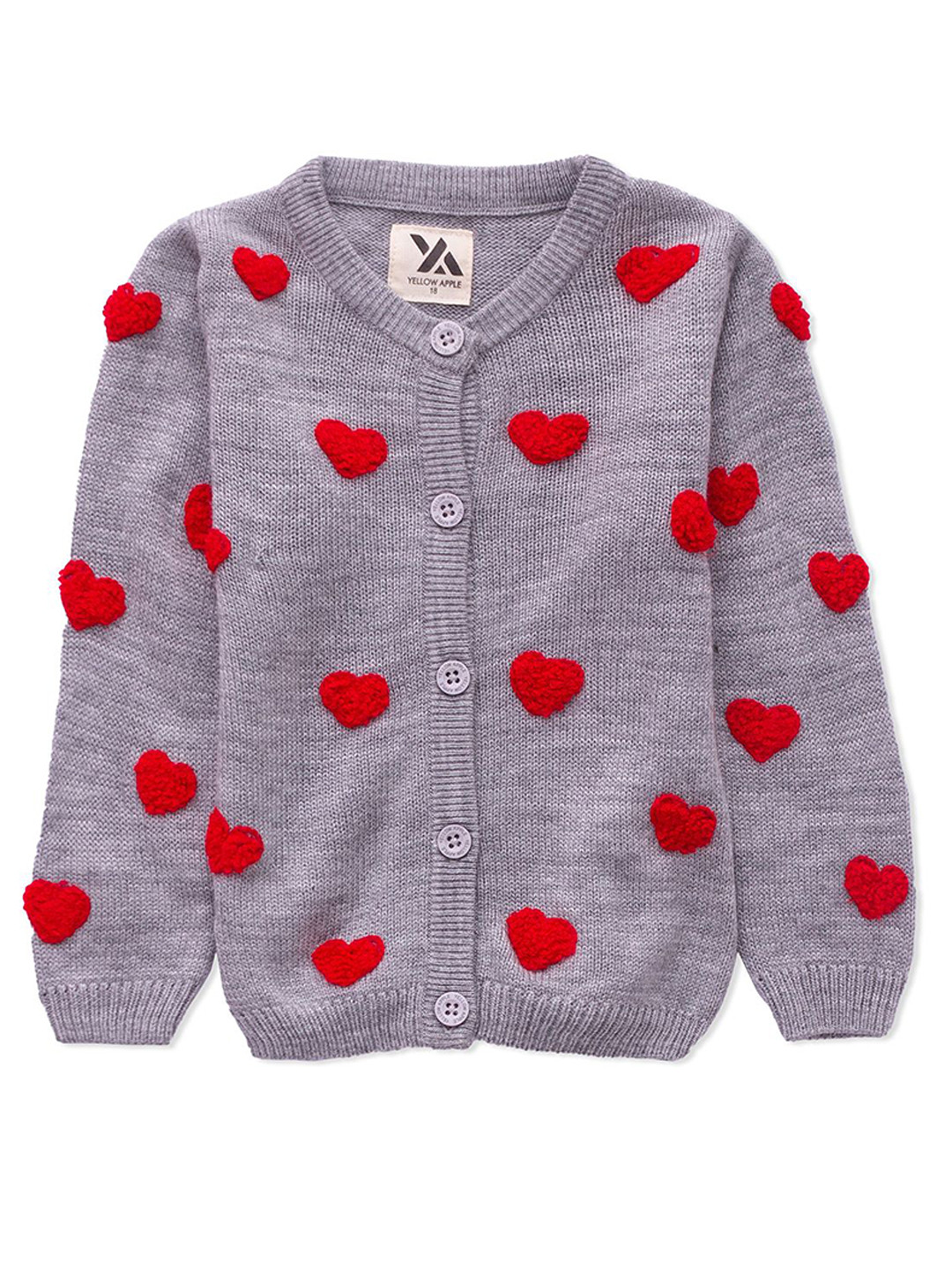 Yellow Apple Girls Solid V-Neck Button Closure Long Sleeve Cardigan