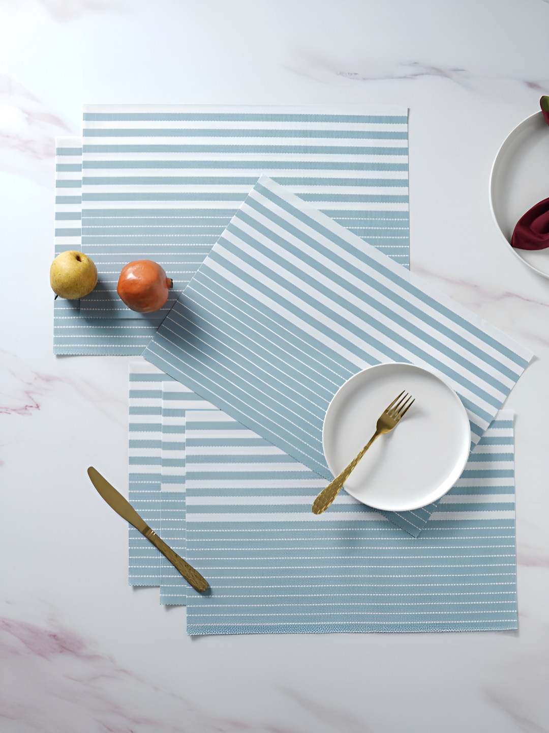 Nestasia Pastel Blue & White 6 Pieces Striped Table Placemats