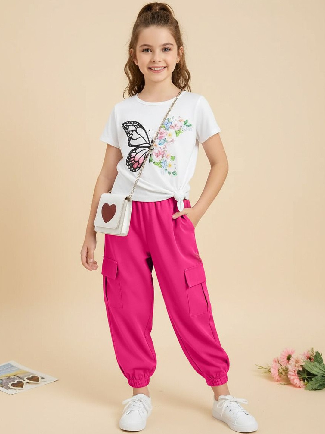 AVOVU Girls Butterfly Print T-Shirt With Trousers Clothing Set