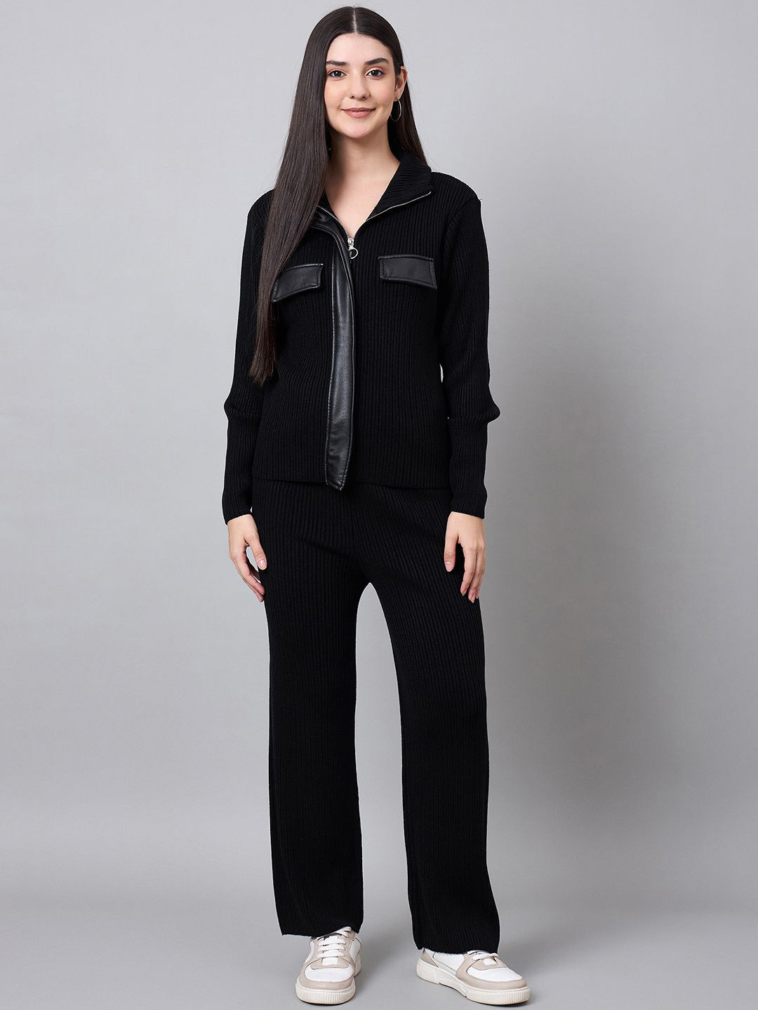 Spink Self-Design Mock Collar Jacket With Trousers