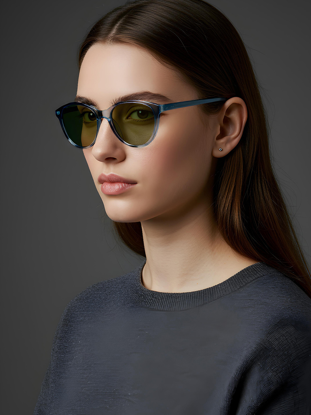 Ted Smith Women Green Cat Eye Luxury Acetate Sunglasses With Polarised Lens