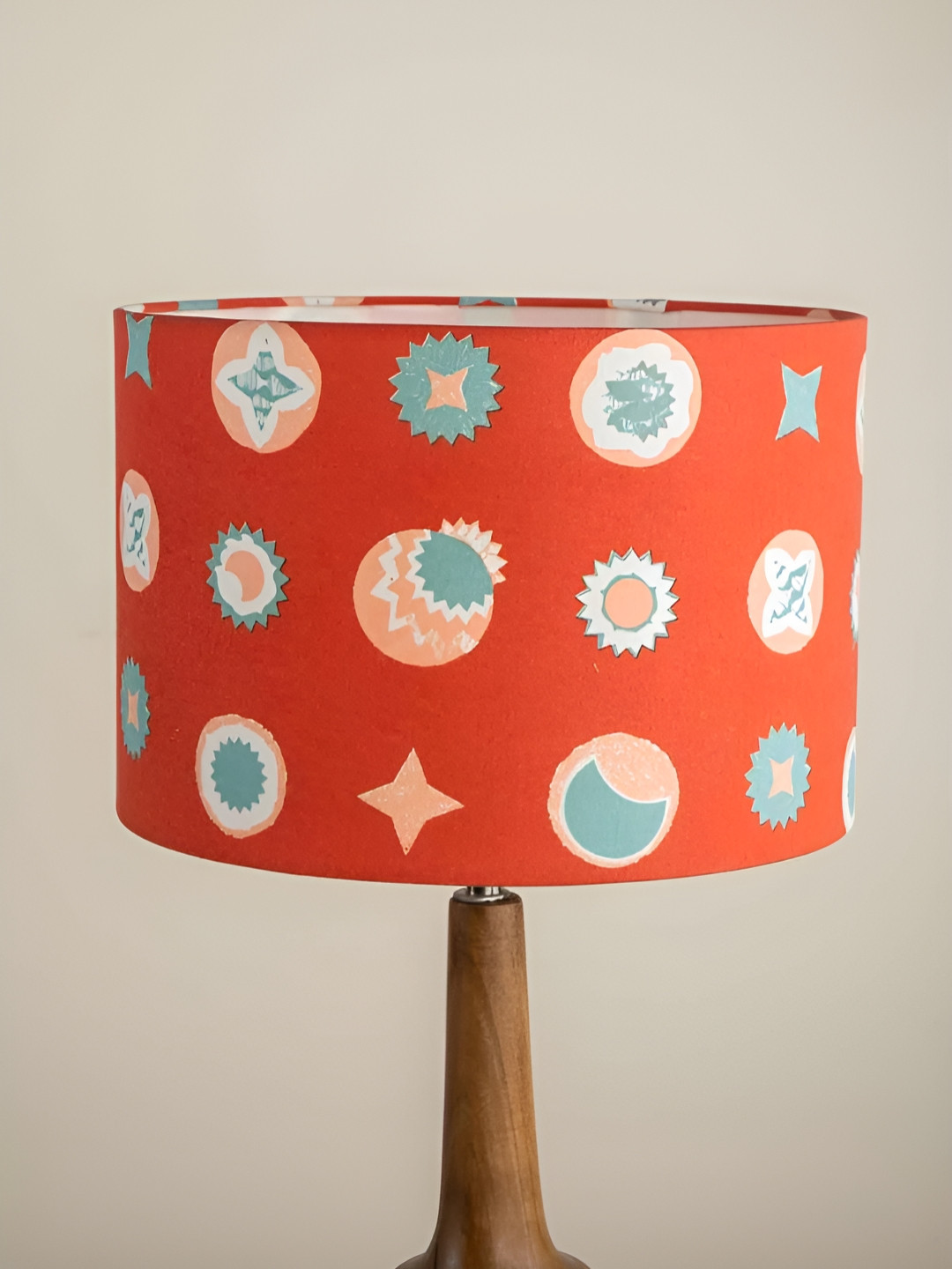 FREEDOM TREE Moon Flower Red & Blue Printed Cylinder Shaped Floor Lamp