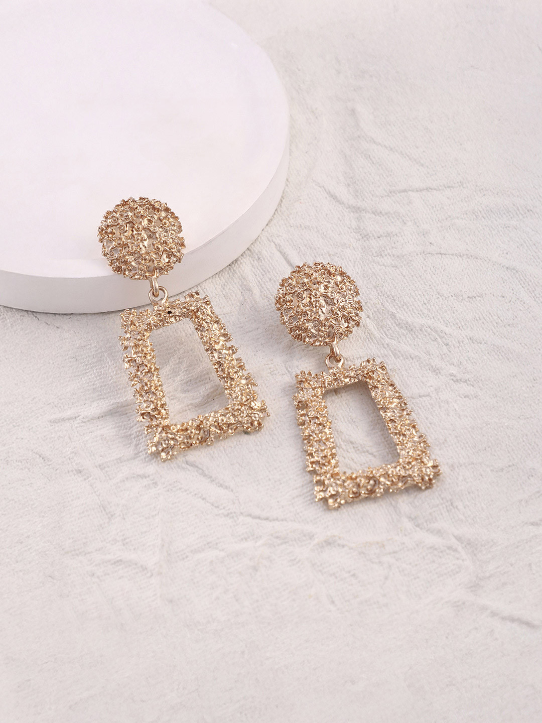 SOHI Gold-Plated The Corroded-Quad Square Shaped Drop Earrings
