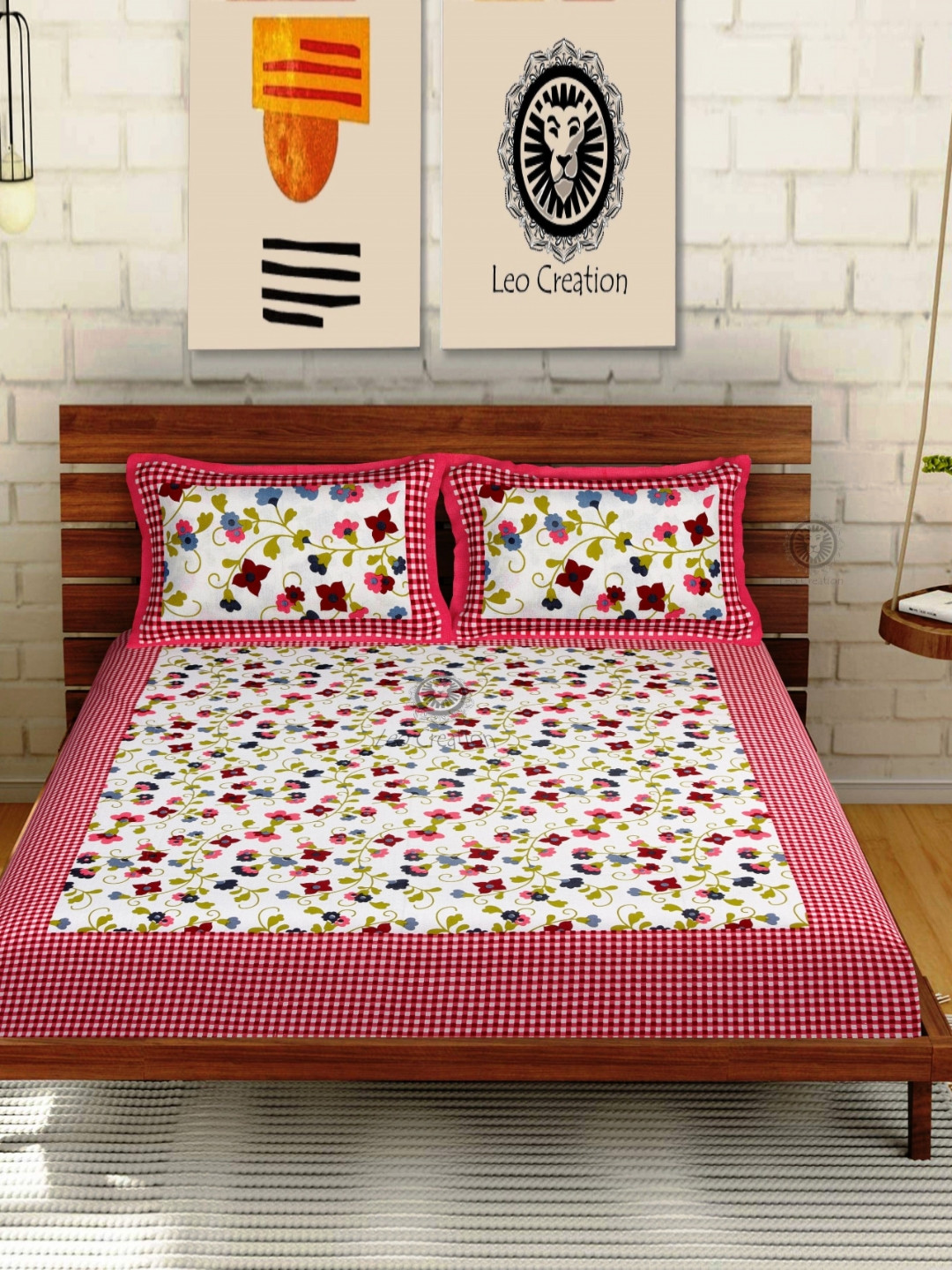 Cotton Choice White & Pink Printed Cotton 180 TC Double King Bedsheet Set 2.15 m x 2.35 m