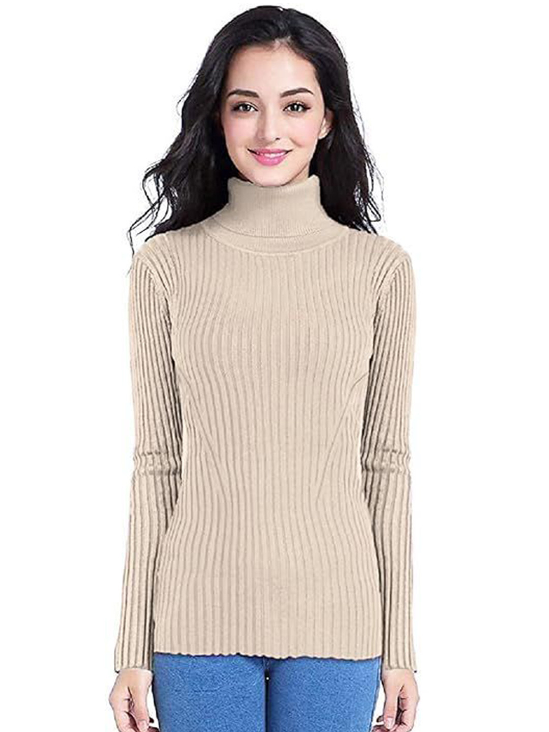 Punky Women Solid Self Design Turtle Neck Full Sleeve Sweatshirt