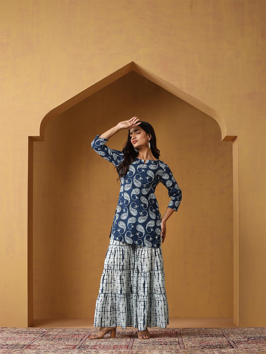 Khushal K Women Paisley Printed Cotton Kurta with Sharara