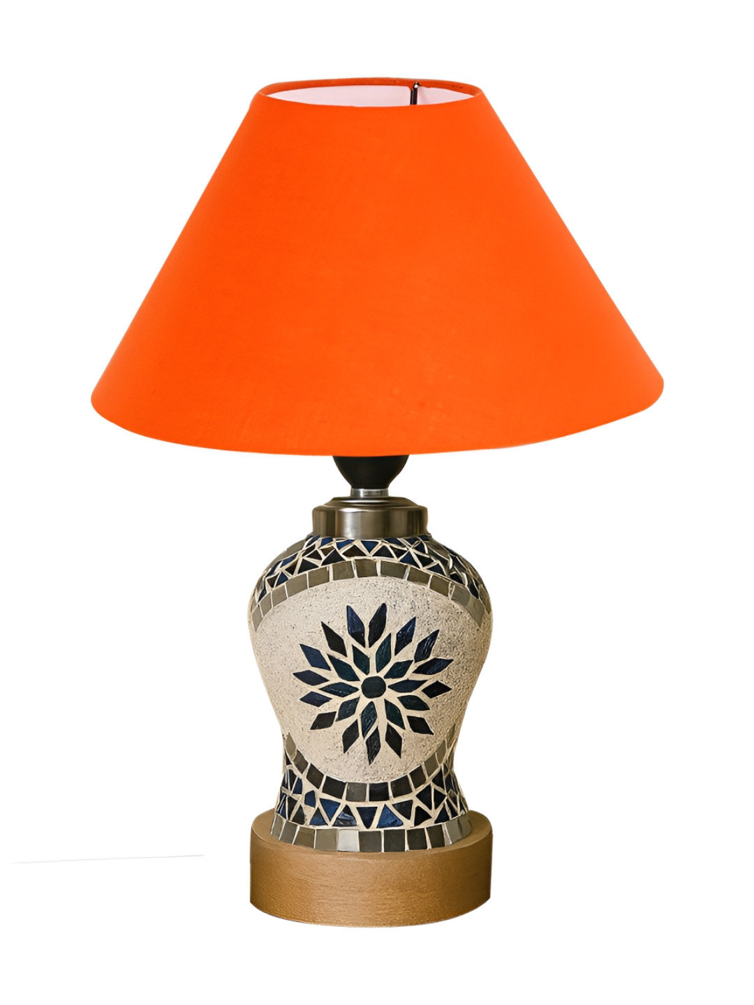 Devansh Orange Colored & White Textured Frusturical Shaped Table Lamp