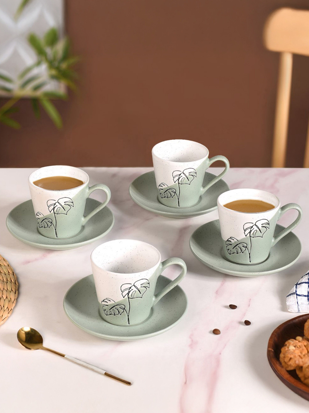 Nestasia Green & White Printed Ceramic Tea Set 225ml