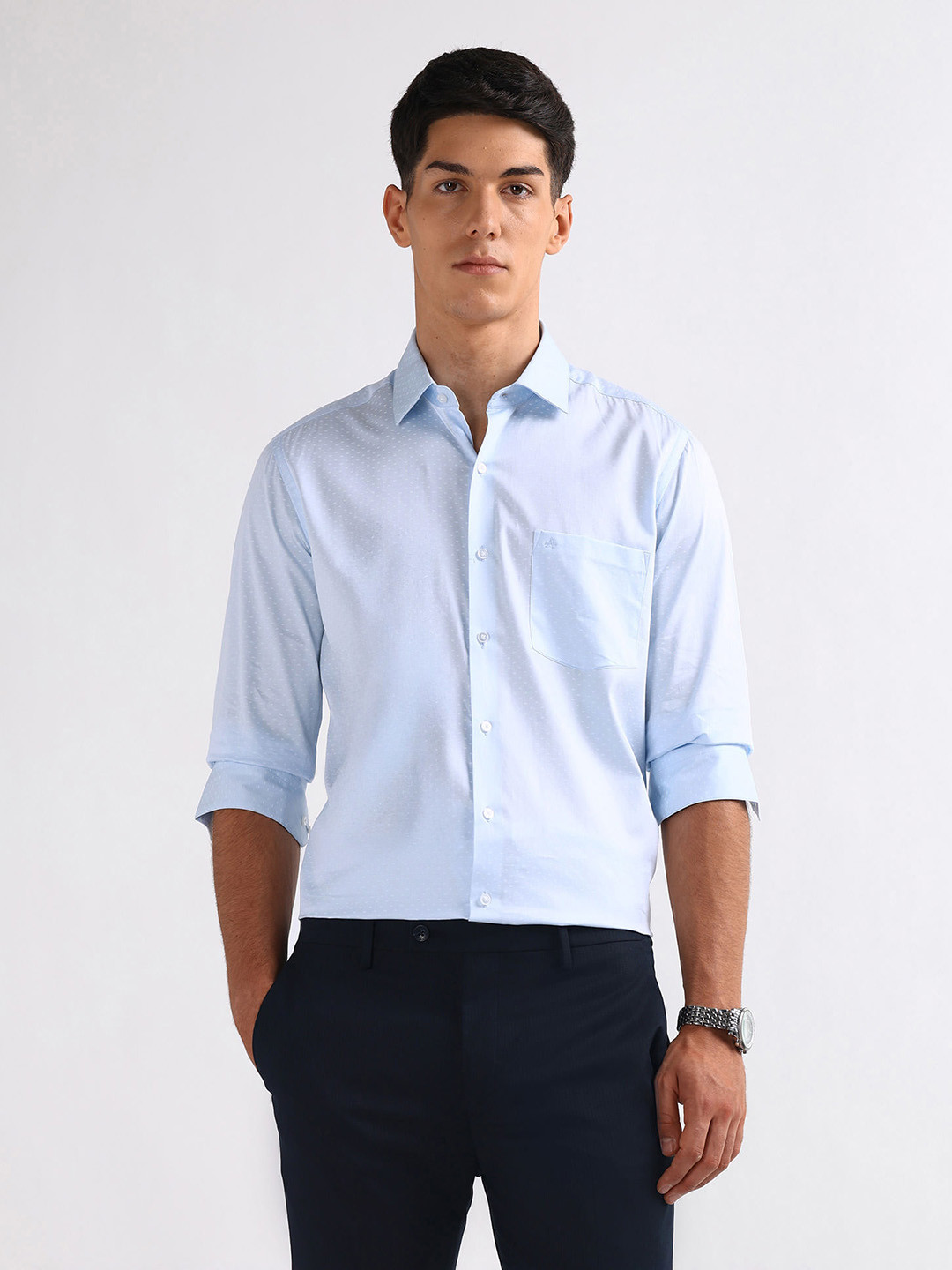 Arrow Slim Fit Micro Print Formal Cutaway Collar Pure Cotton Shirt