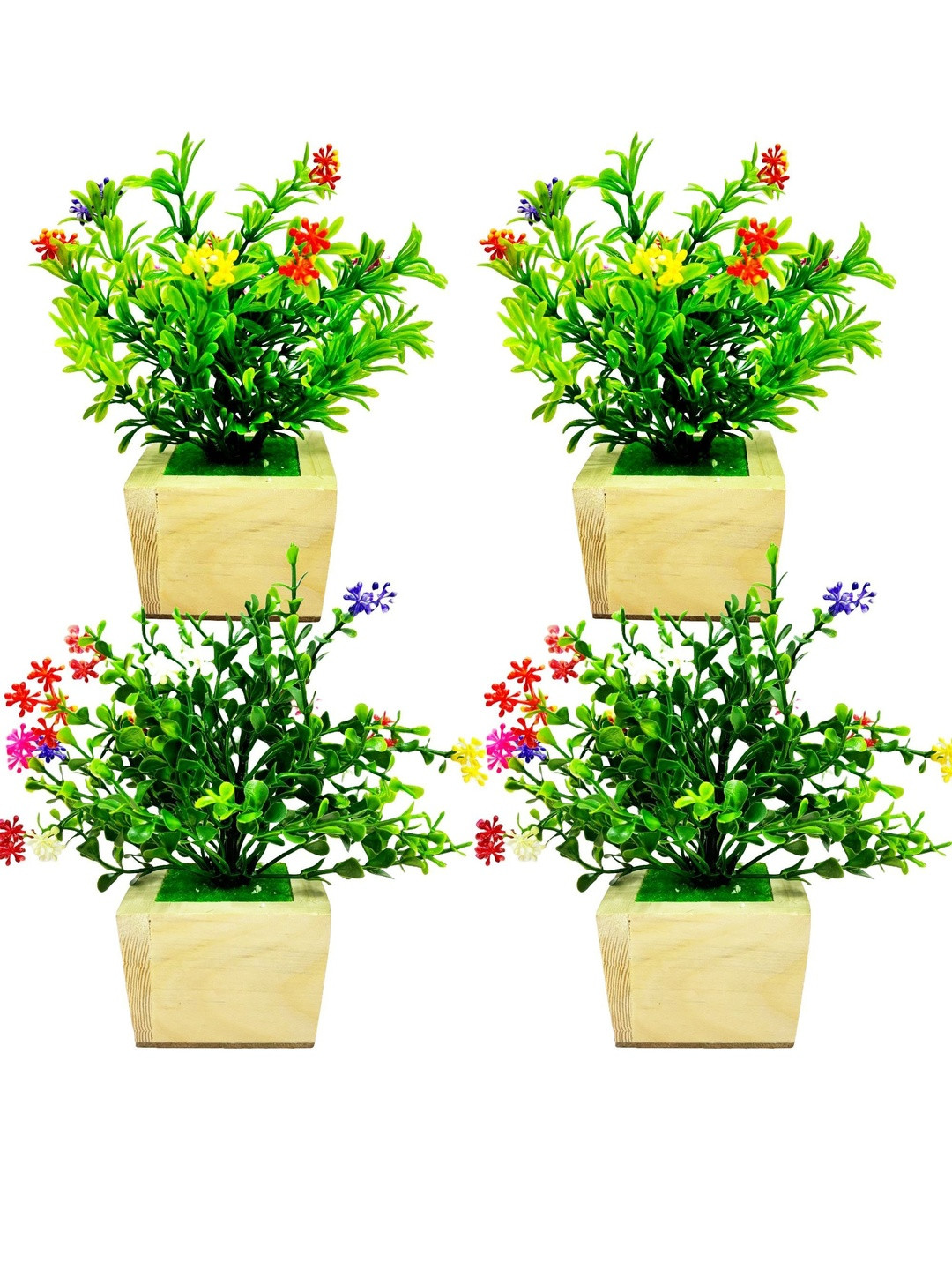 Dekorly Green & Beige 4 Pieces Non-Hanging Artificial Plants With Pot
