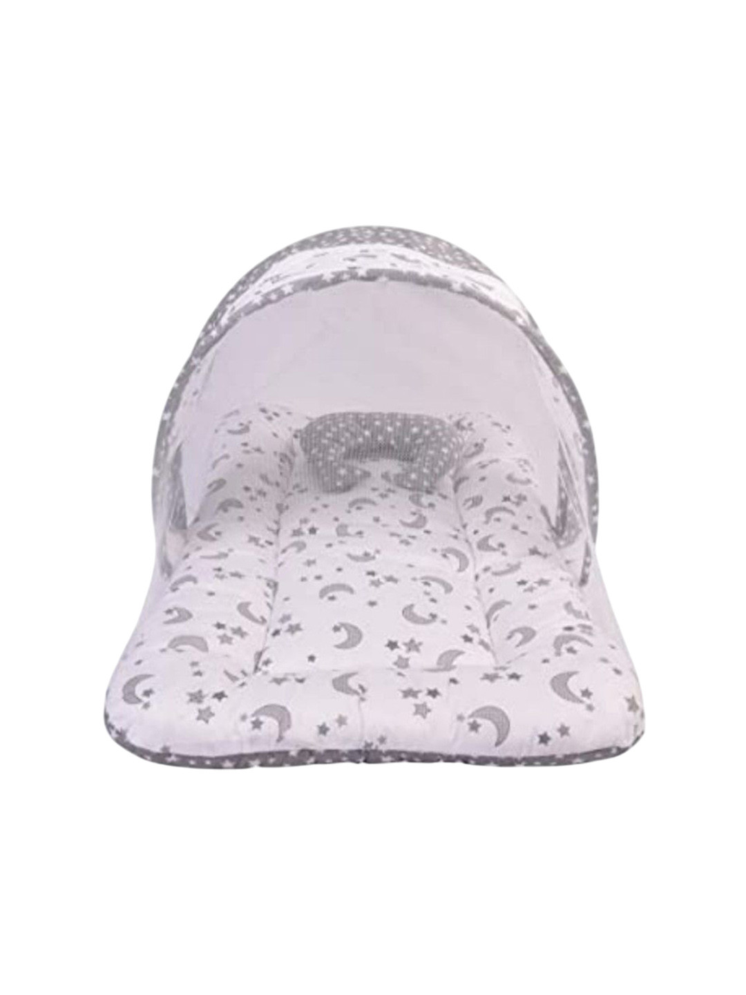 ADORE STUFF Kids Grey Moon Printed Pure Cotton Foldable Flat Baby Bed