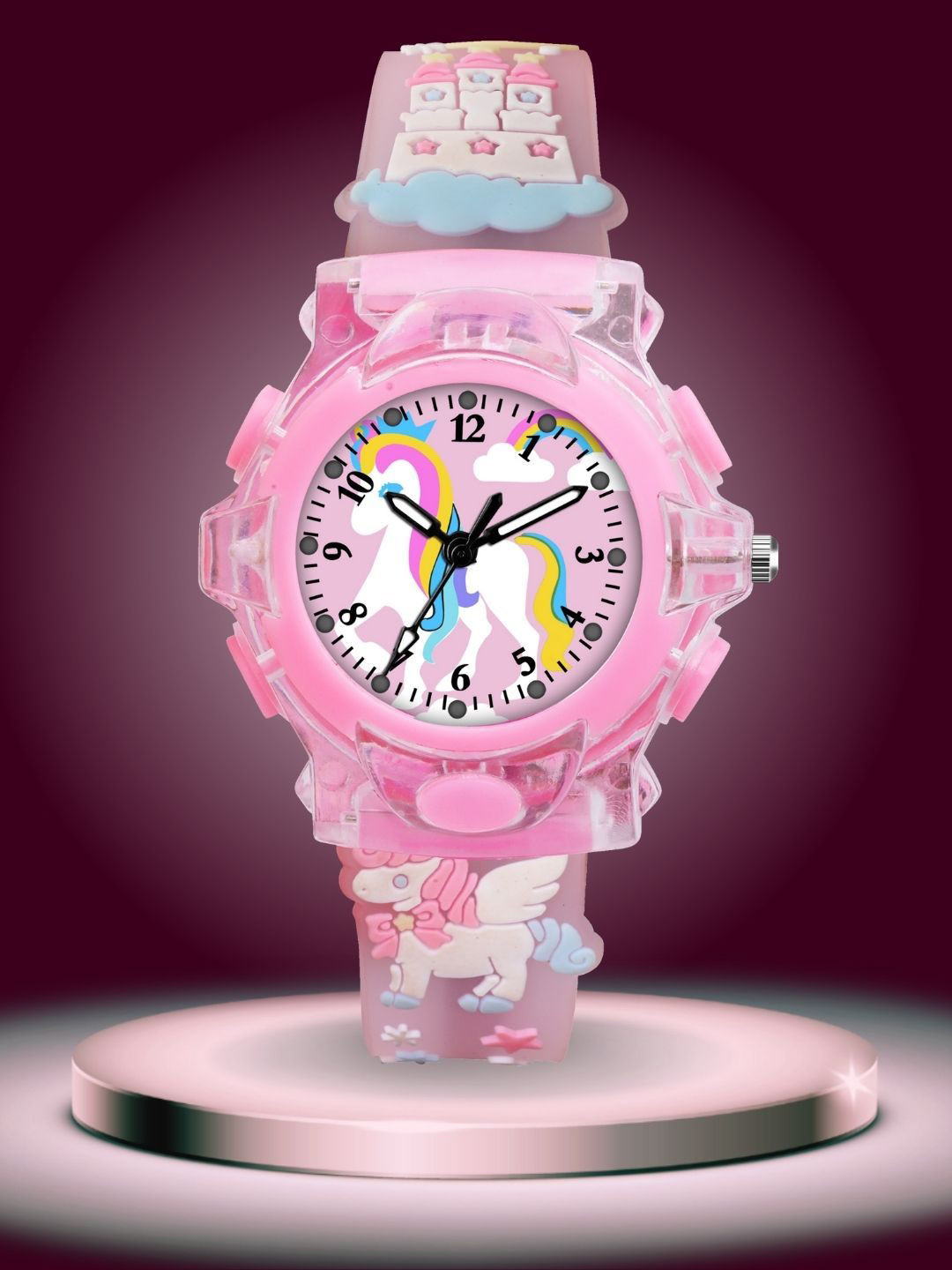 PAPIO Kids Round Printed Dial & Bracelet Style Straps Analogue Watch KD-136 PINK UNICORN