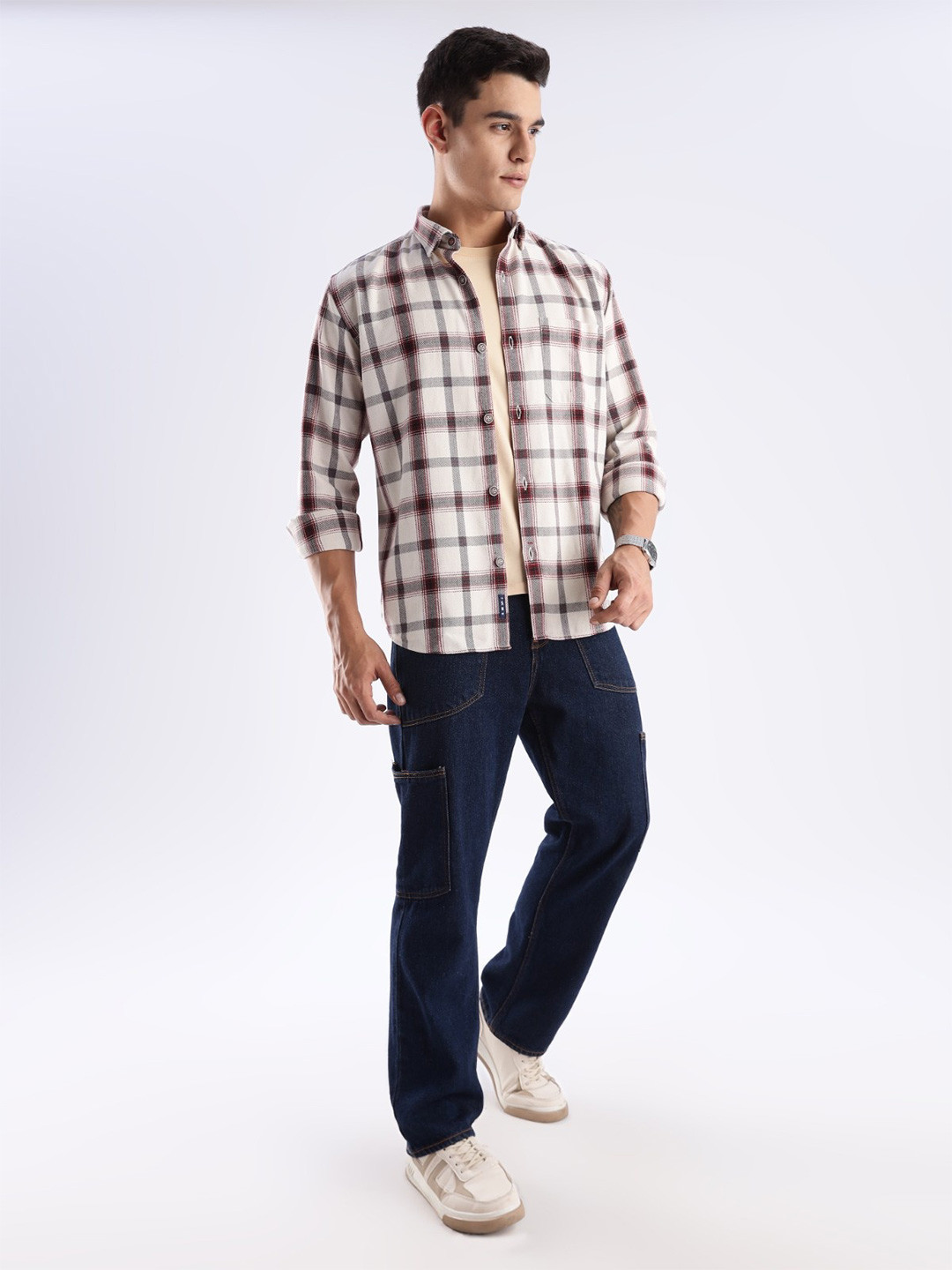 TURMS Men Casual Checks Cotton Odor Control Moisture Wicking Cool Tech Shirt