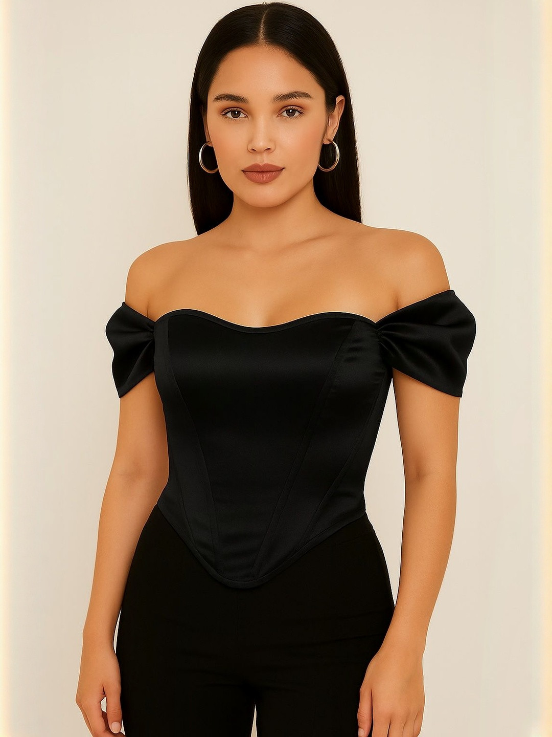 Purple Haze Women Off-Shoulder Puff Sleeve Satin Corset Top