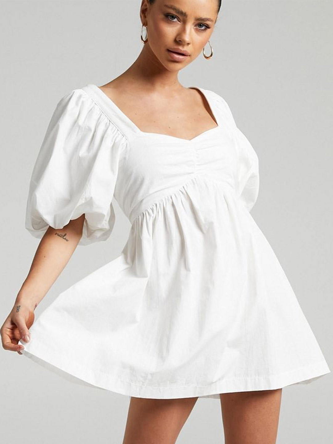 LULU & SKY Women Puff Sleeve Sweetheart Mini Fit & Flare Dress