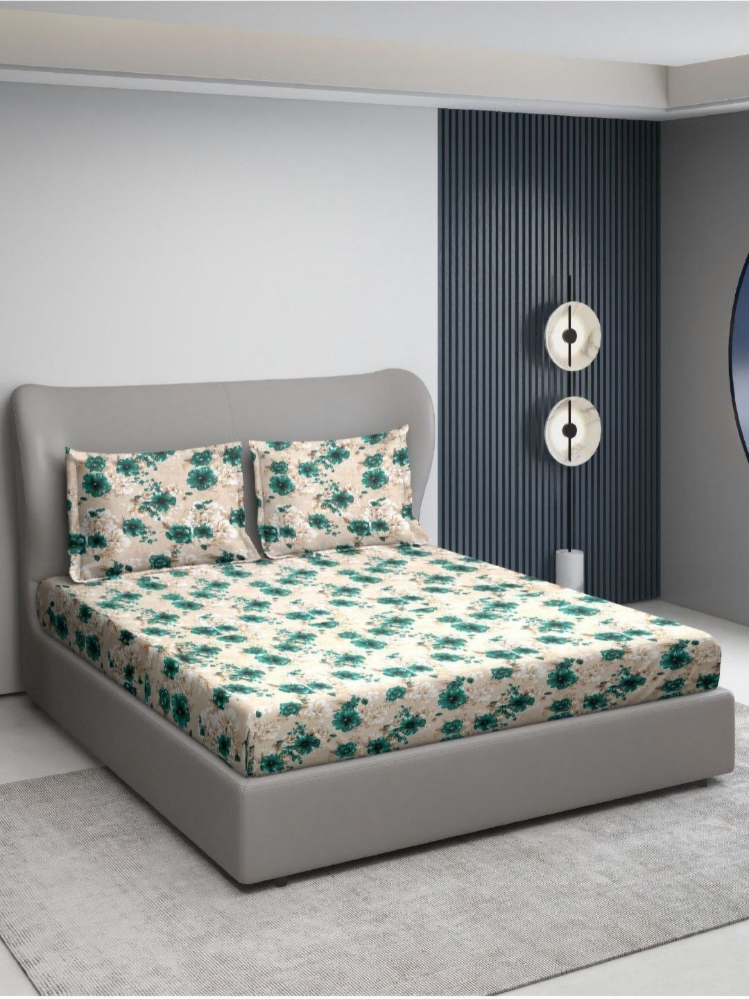 BRAVIADECOR Brown & Green Floral 210 TC Queen Bedsheet Set 2.28 m x 2.54 m