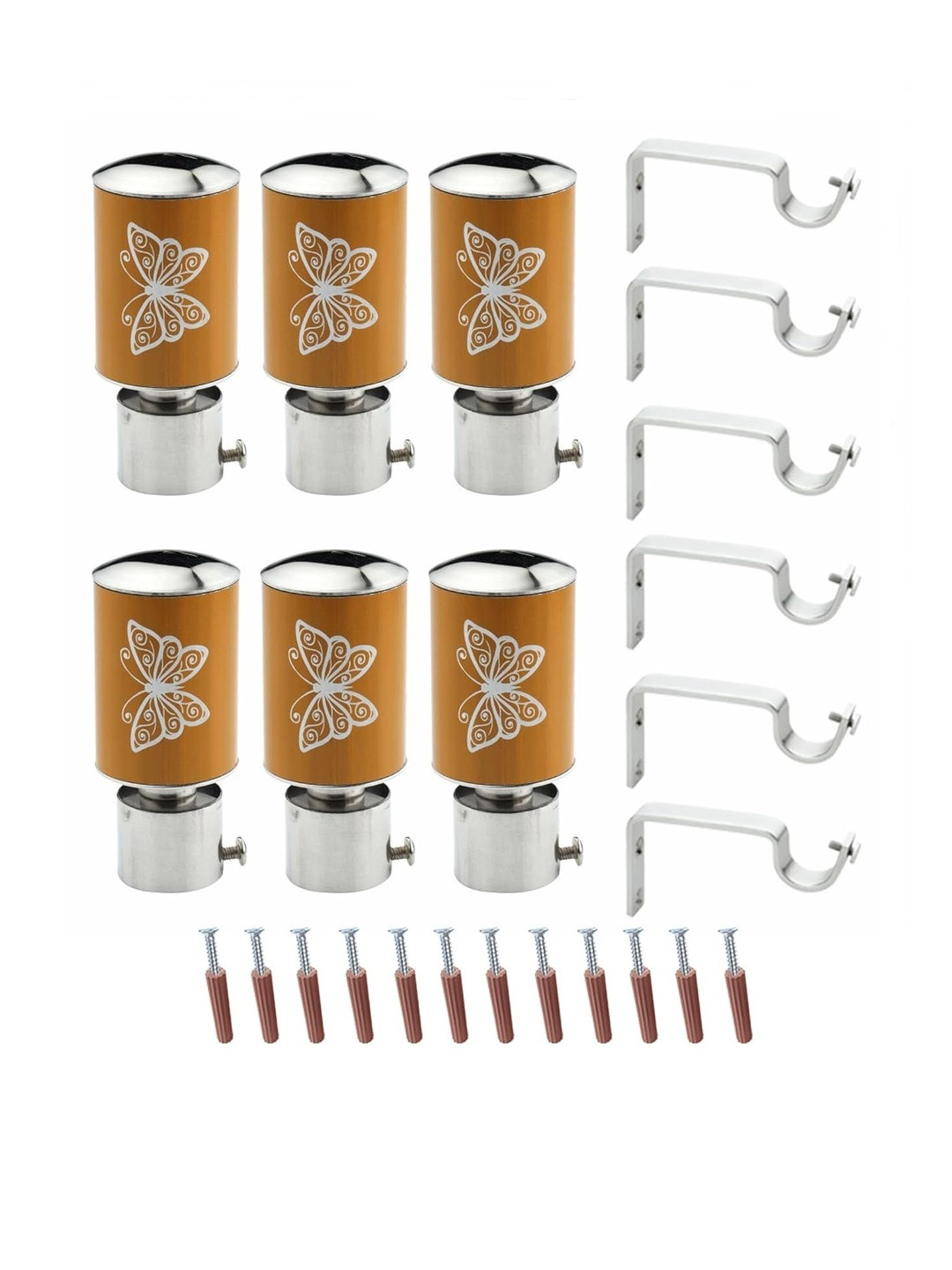GLOXY Set Of 6  Stainless Steel Butterfly Print Curtain Brackets With Support Fittings