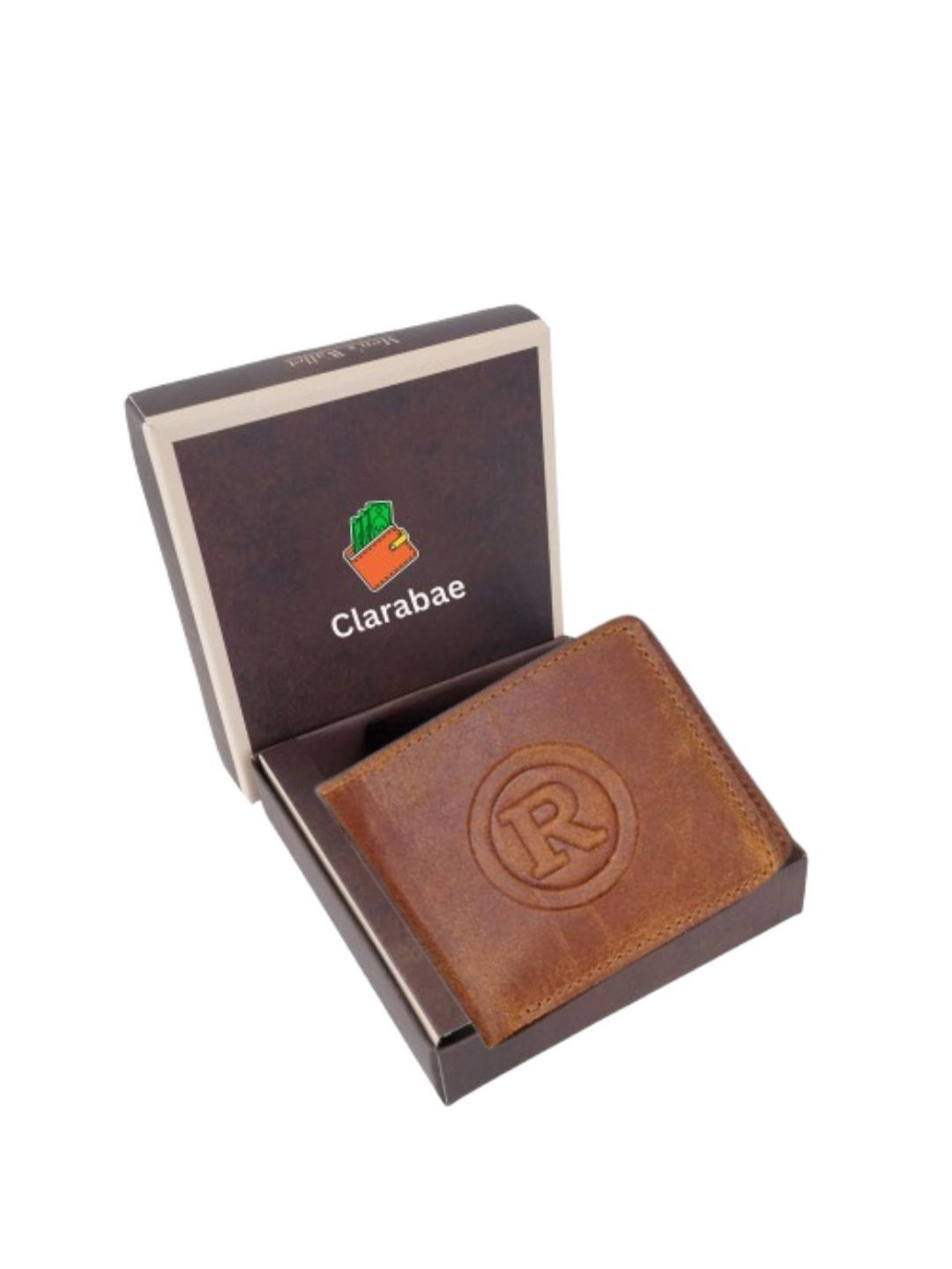 CLARABAE Men Typography Textured Leather Two Fold Wallet with Debossed Elphabet letter R