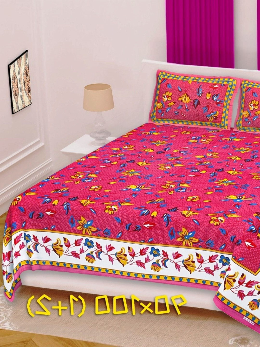 Cotton Choice Pink & White Printed Cotton 180 TC Double King Bedsheet Set 2.15 m x 2.35 m