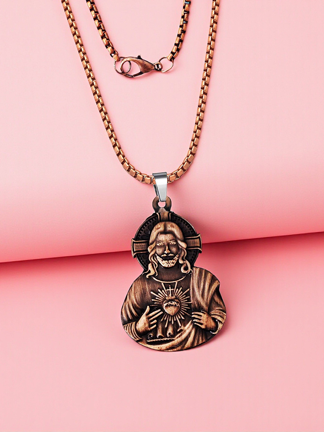 THE MEN GIFT Copper-Plated Lord Jesus Christ Cross Shaped Pendant With Chain