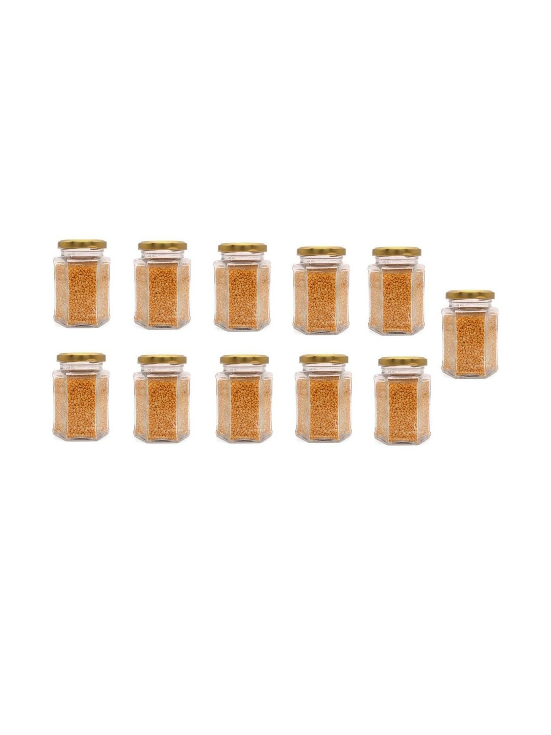 1ST TIME Transparent & Gold-Toned 11 Pieces Glass Dishwasher Safe Hexagonal Jars