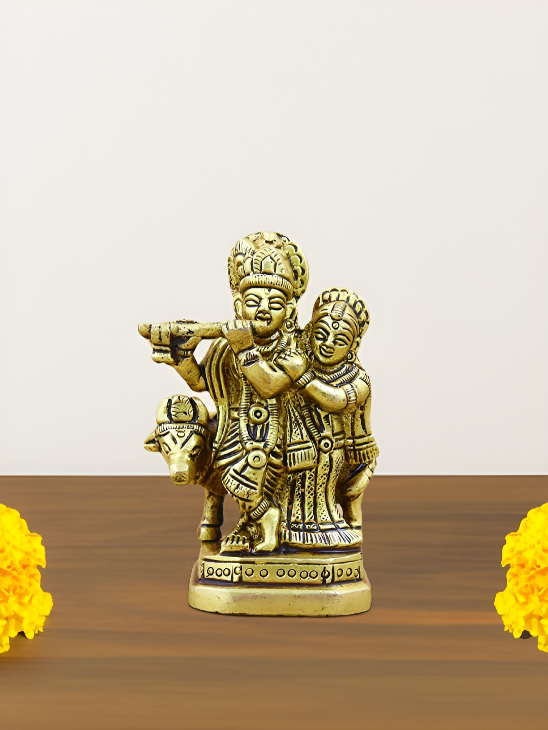 INTERNATIONAL GIFT Gold-Toned & Black Radha Krishna Religious Idol Showpiece