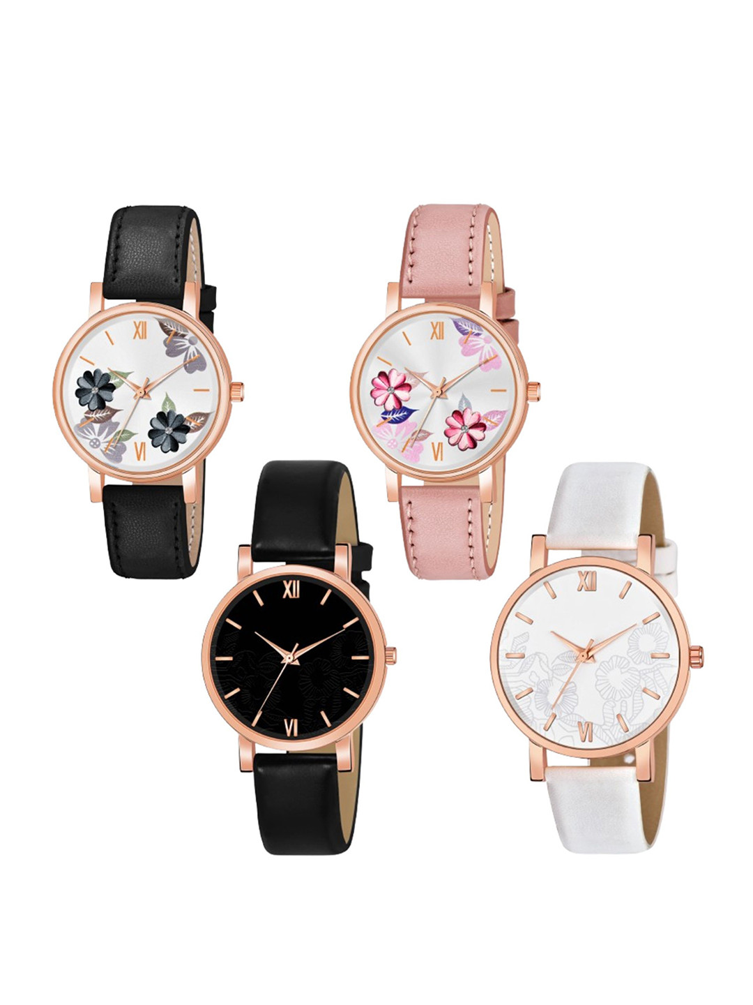 THE SHOPOHOLIC Women Pack of 4 Dial & Leather Straps Analogue Watch K-BP-R-BW