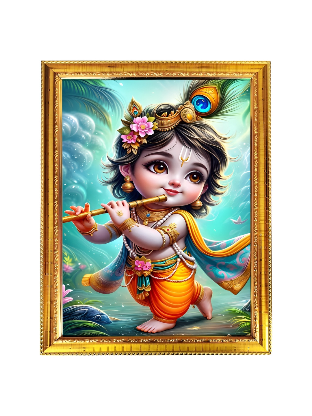 blinkart Green & Brown Lord Child Religious Wall Art