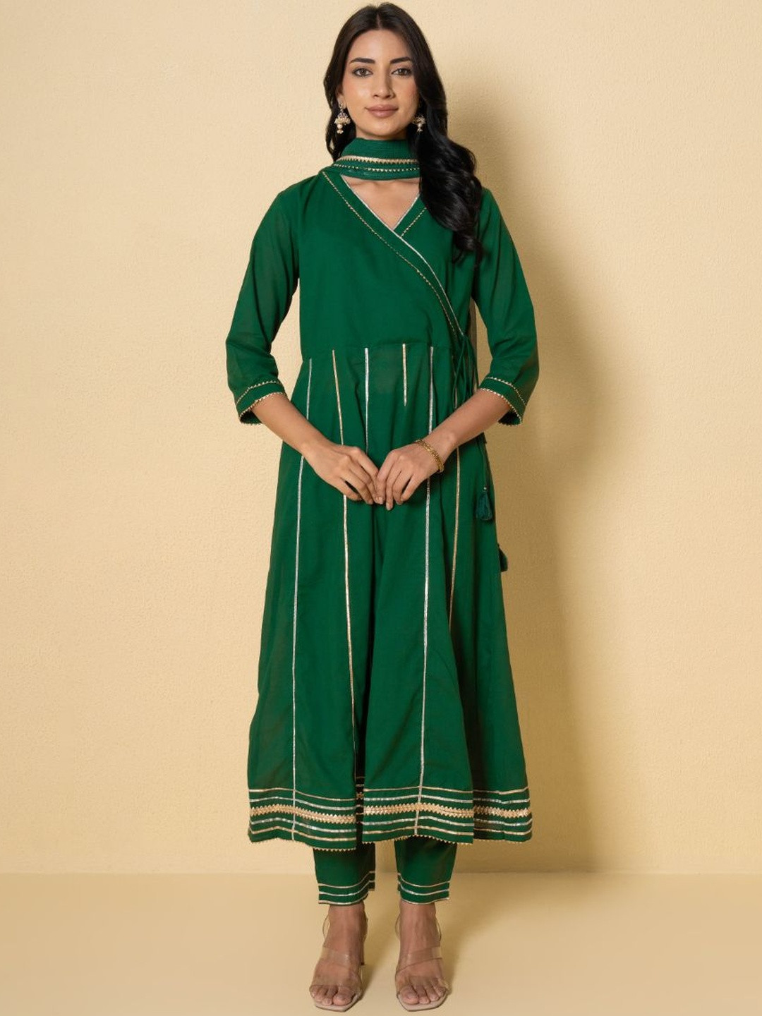 Pink Earth Angrakha Gotta Patti Pure Cotton Kurta With Trousers & With Dupatta