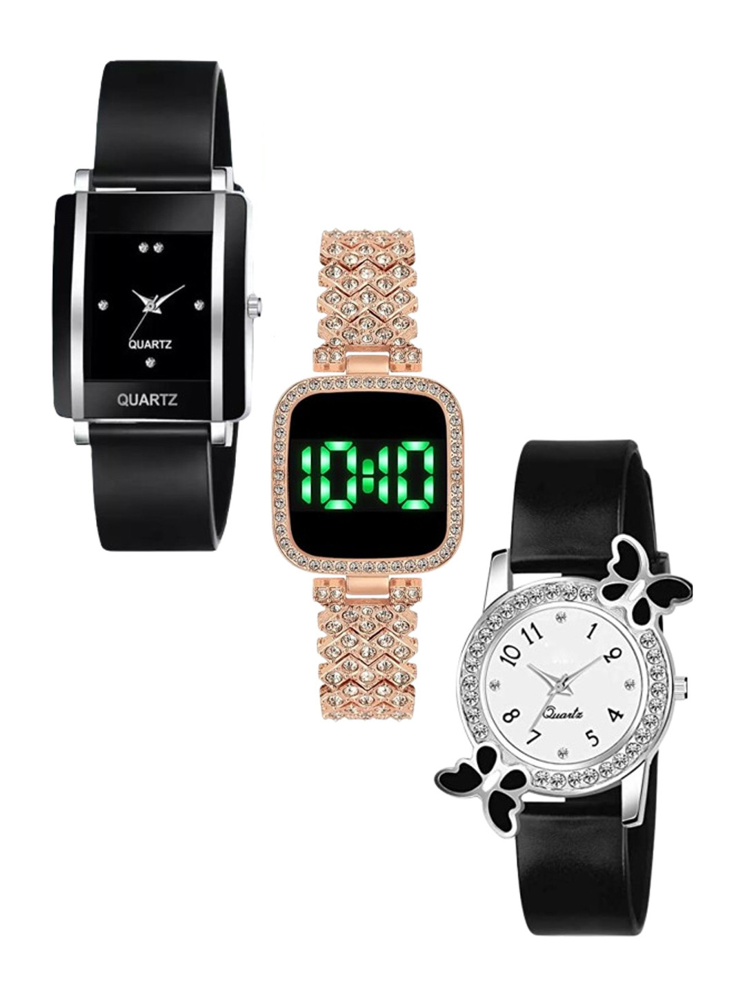 THE SHOPOHOLIC Women Set Of 3 Straps Analogue Watch TS-K-BF-BLACK