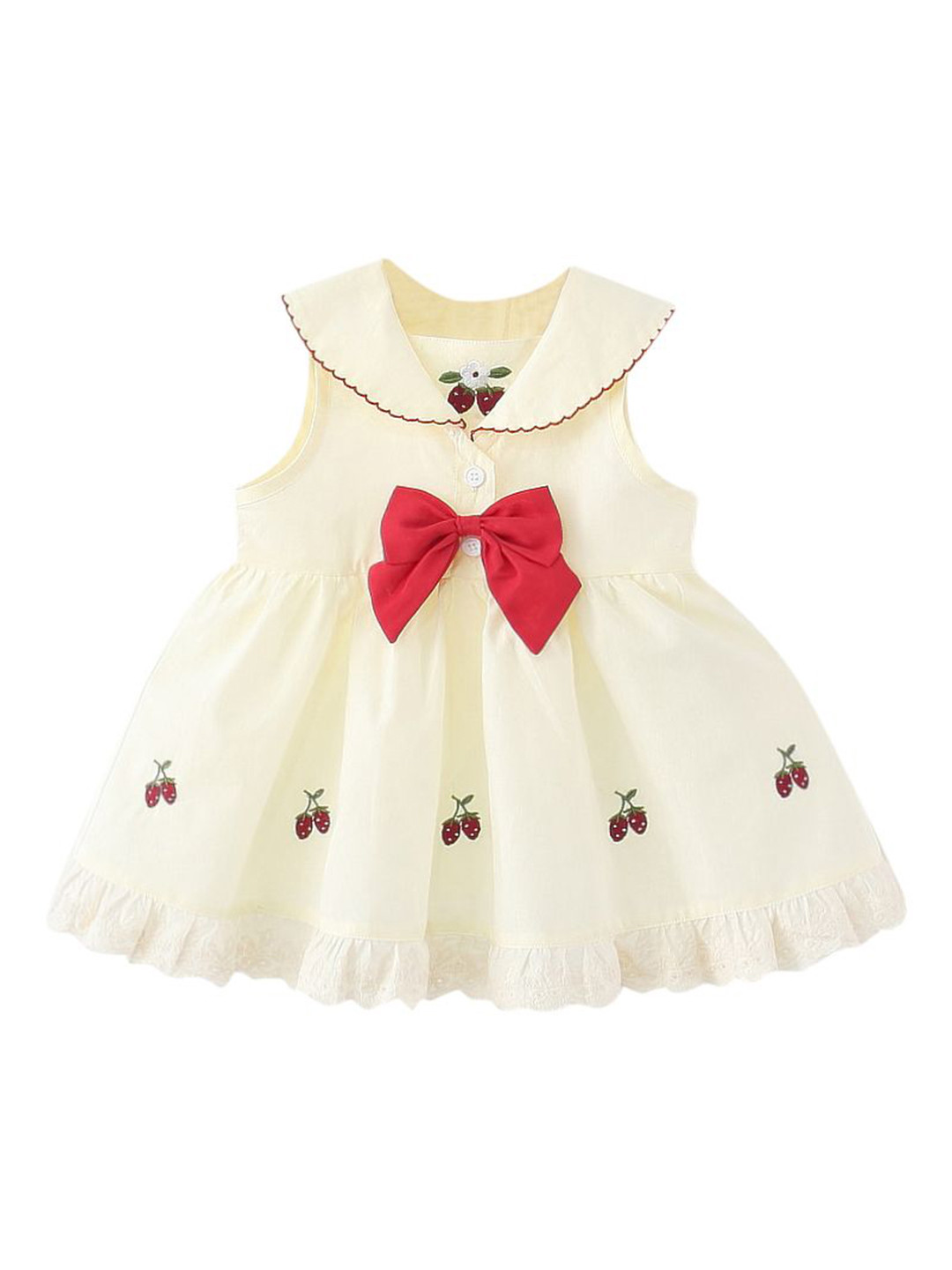 StyleCast x Revolte Girls Embroidered Bow Peter Pan Collar Cotton Fit & Flare Mini Dress