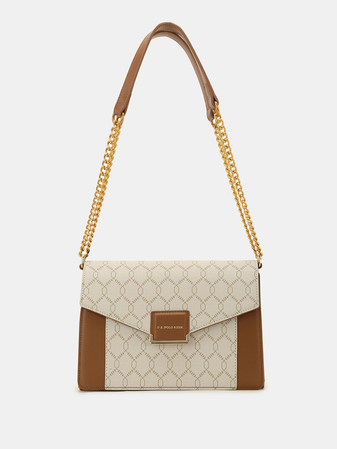 U.S. Polo Assn. Women Birdy Beige Medium Sling Bag with Monogram Print