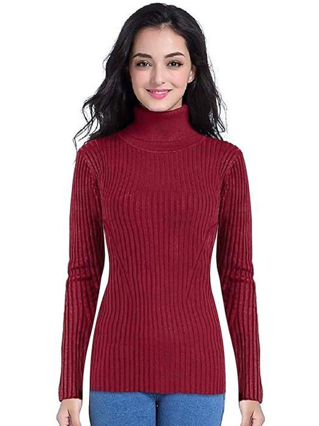 BISAL Women Ribbed Turtle Neck Pullover