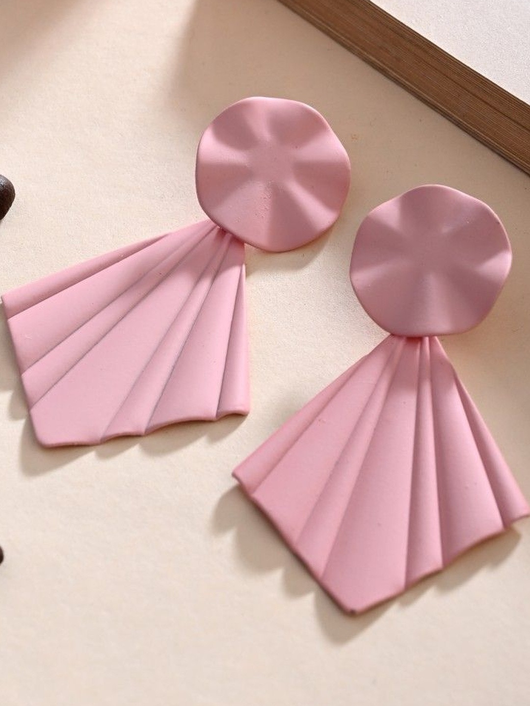 Reenisaa Gold Plated Geometric Shaped Petal Pop Fan Drop Earrings