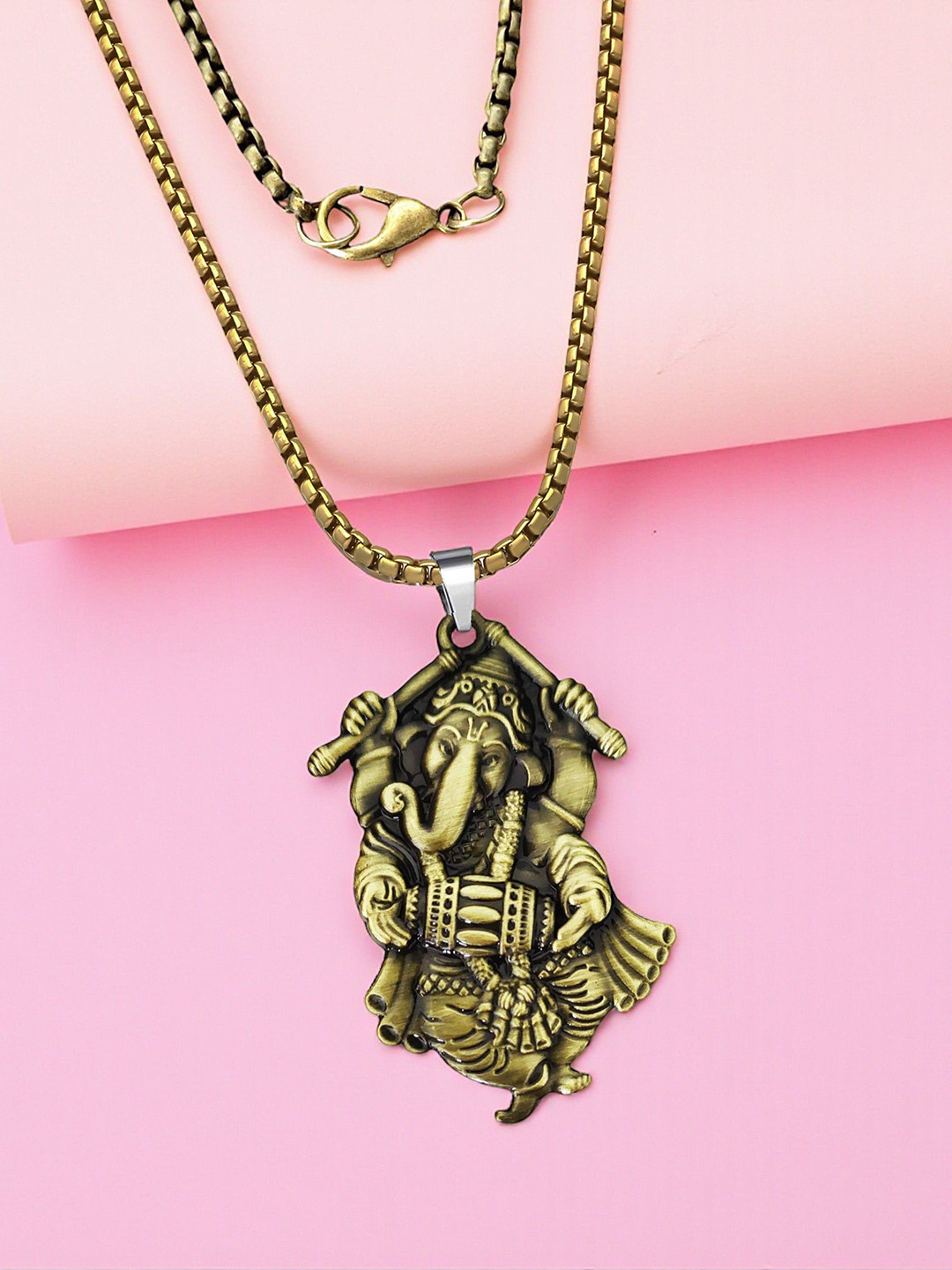 THE MEN GIFT Lord Ganesha Temple Leaf Shaped Pendant with Chain