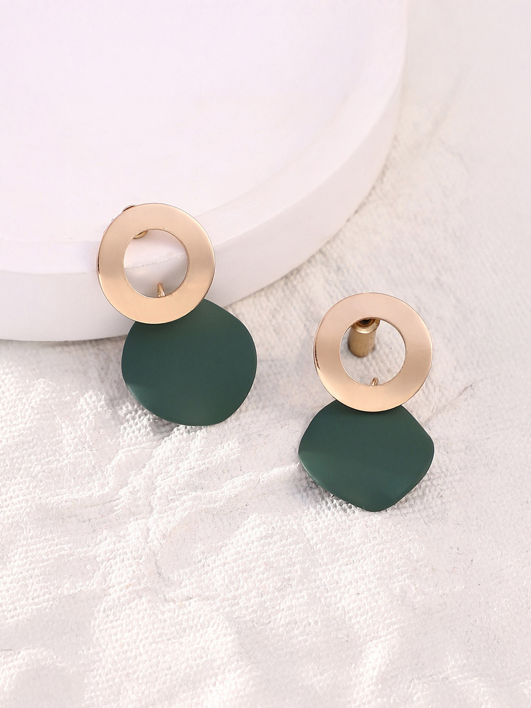 SOHI Gold-Plated The Circular-Plate Contemporary Drop Earrings