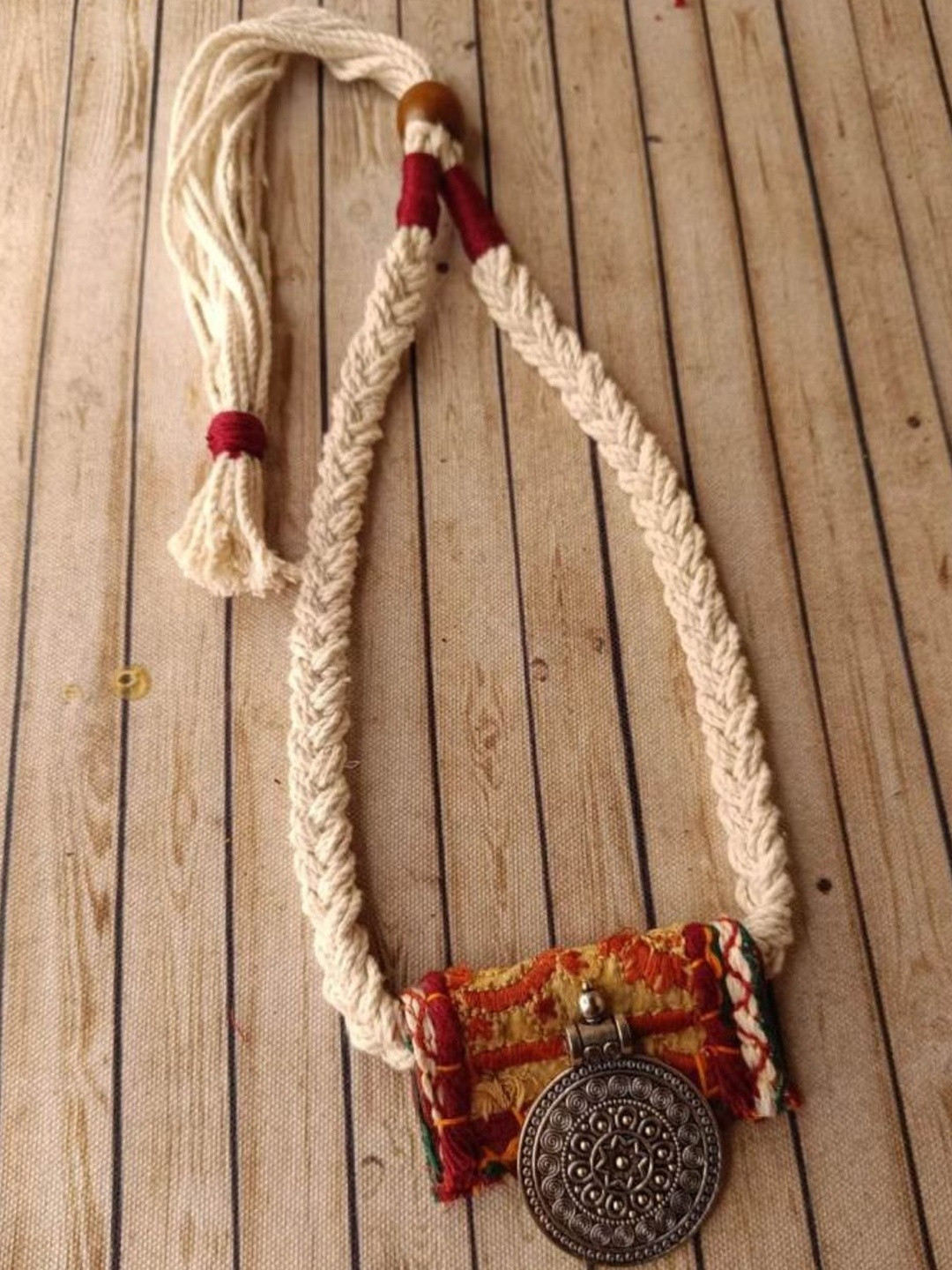 JewelSana Twisted Rope & Fabric Necklace