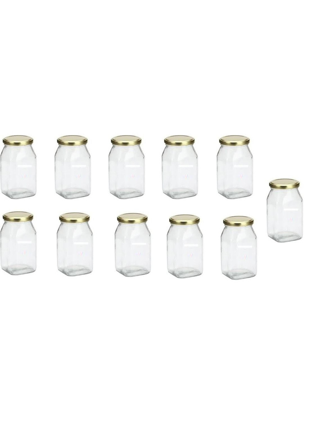 1ST TIME Transparent & Gold Toned 11 Pieces Glass Dishwasher Safe Jar Container 400ml