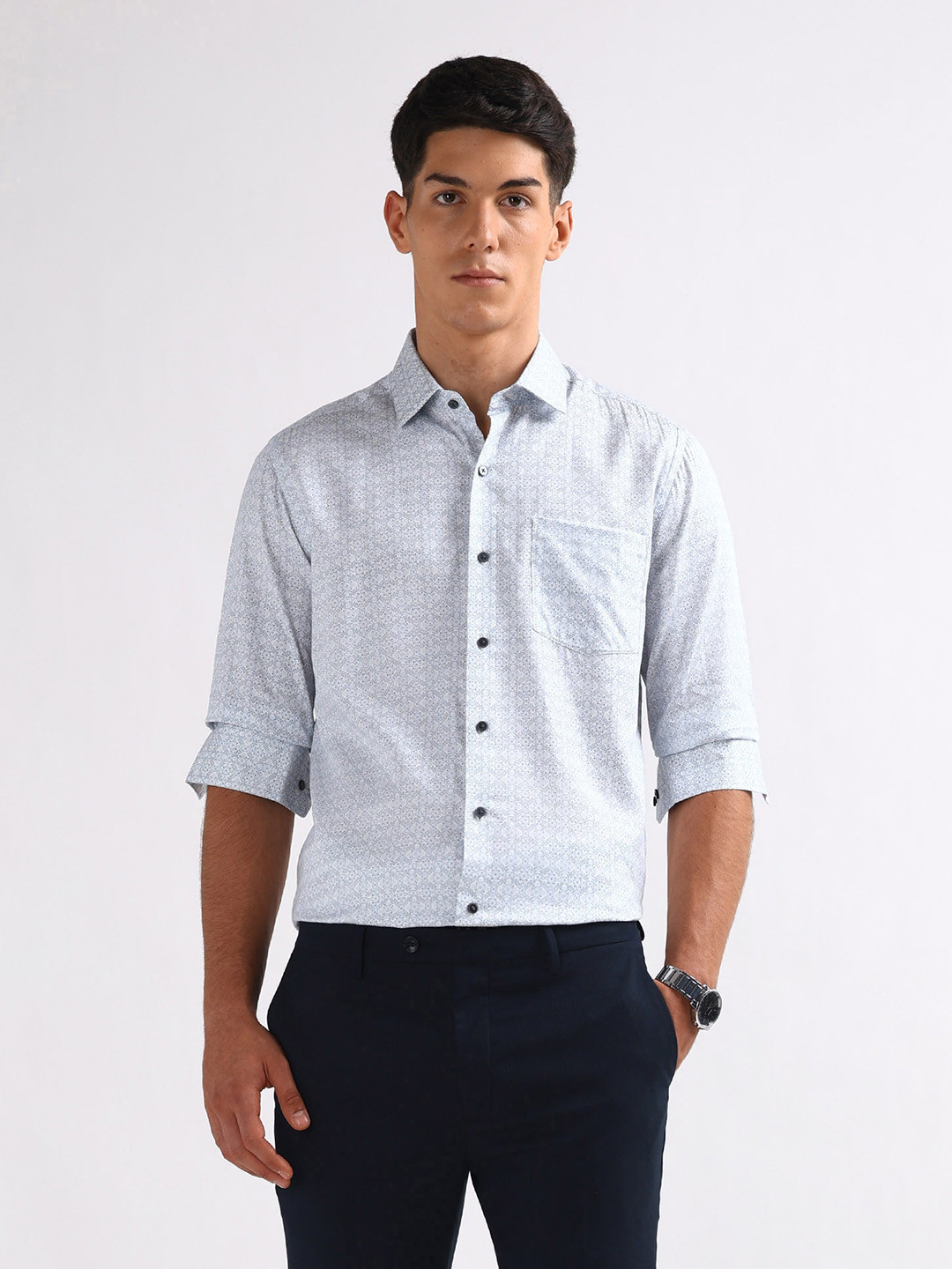 Arrow Floral Print Slim Fit Formal Cutaway Collar Pure Cotton Shirt