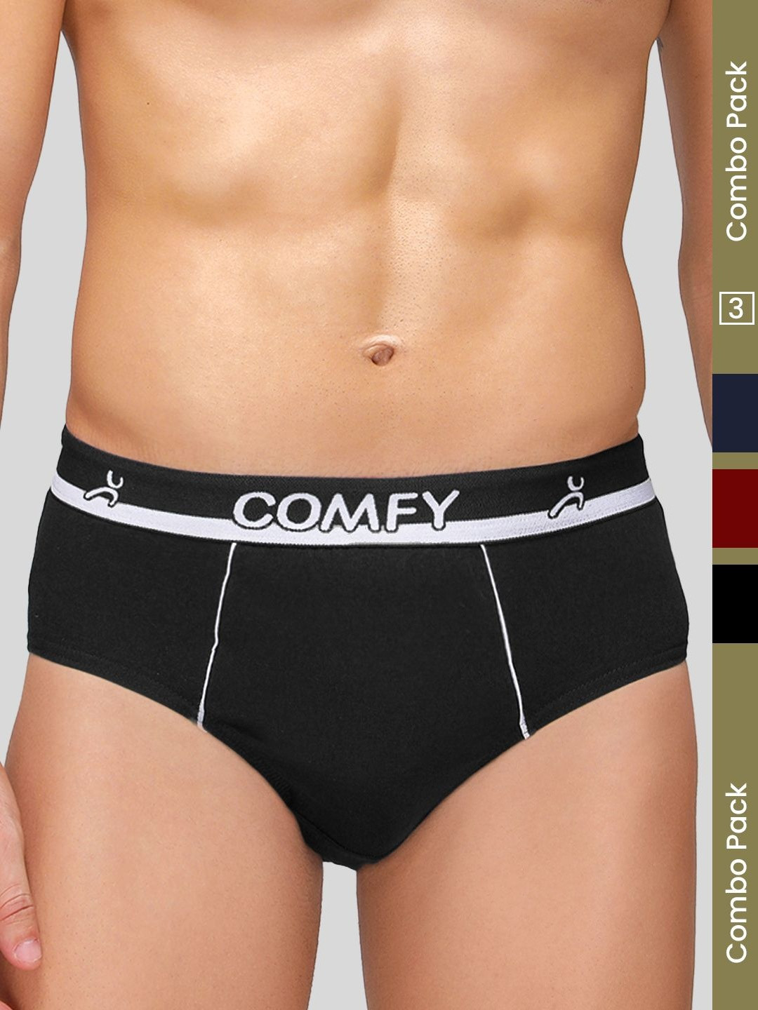 Amul Comfy Men Plain Cotton Multicolour Brief Pack of 3