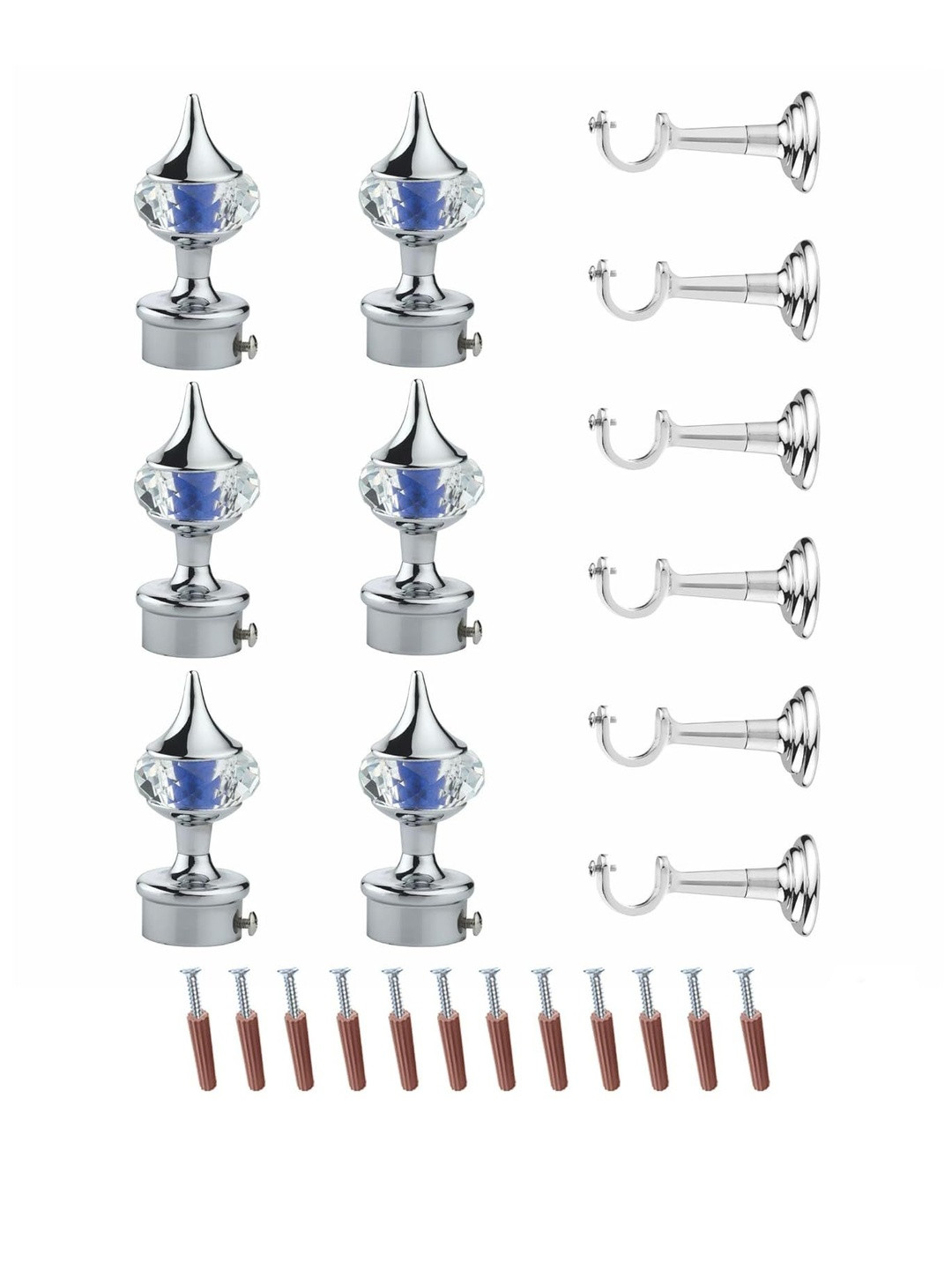 GLOXY Pack Of 6 Aluminium Curtain Brackets Parda Holders with Single Diamond Knobs