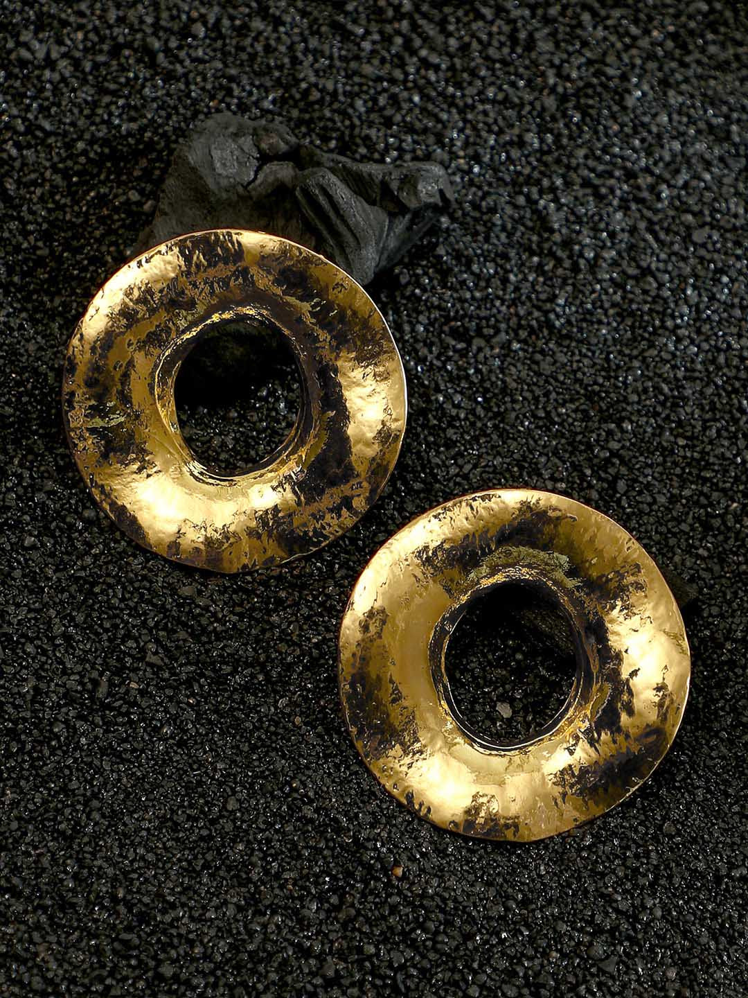 SOHI Gold-Plated The Myzo Statement Contemporary Studs Earrings