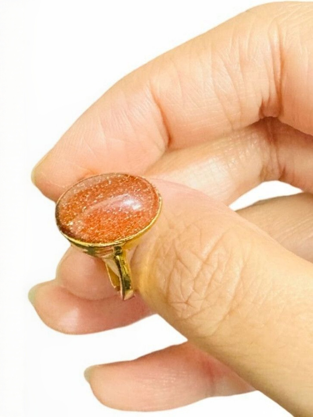 elitemart Unisex Gold-Plated Sunstone Studded Finger Ring