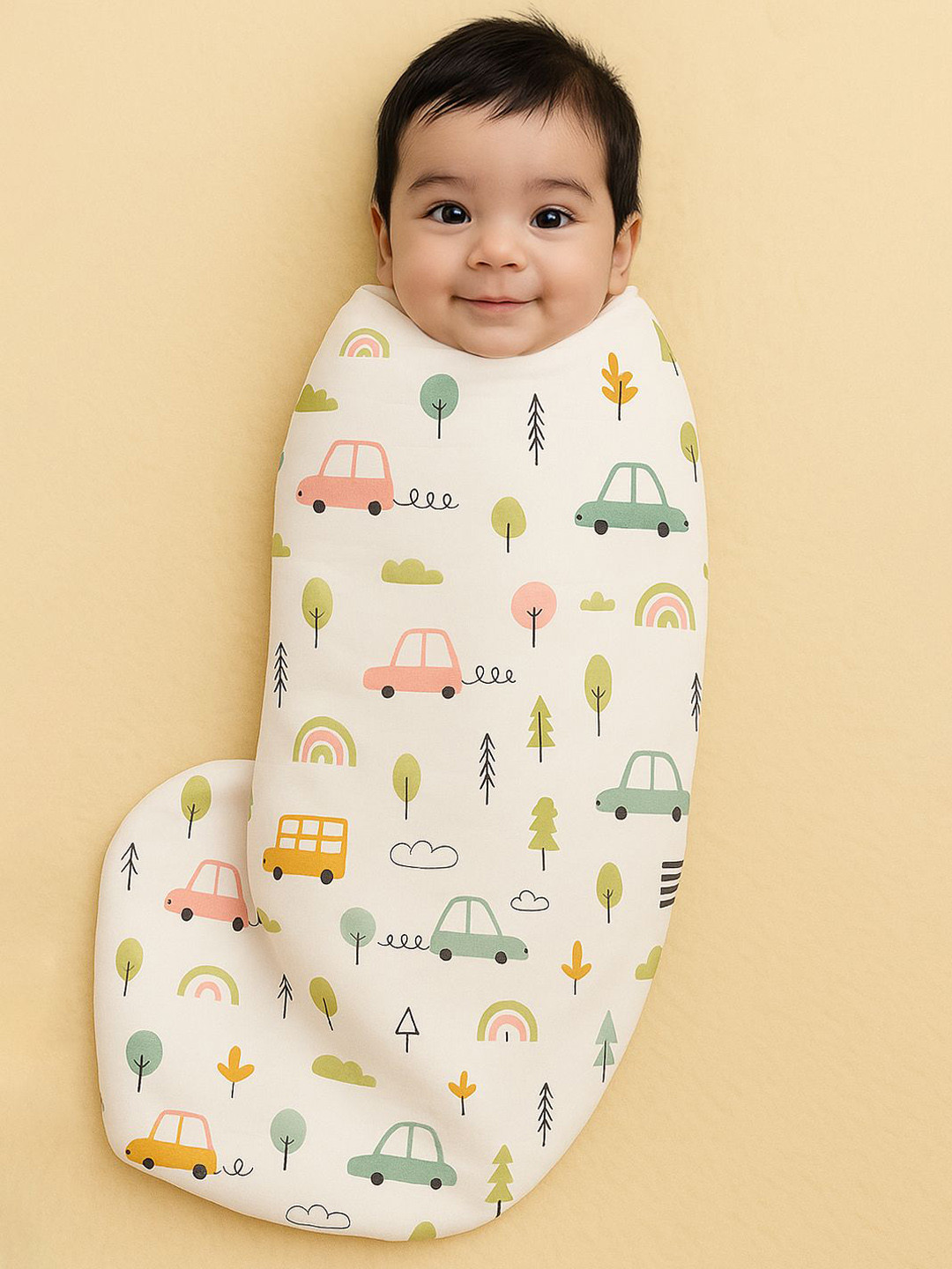 Nuego Infants Kids Car Print Pure Organic Cotton Muslin Swaddle