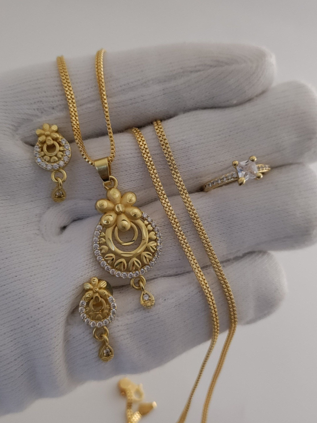 OM KRISHIV COLLECTION Women Gold Plated Necklace and Ring with Earring Set