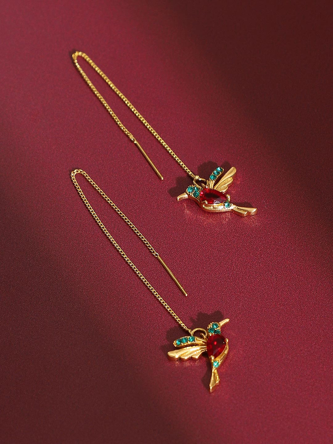 SOHI Gold-Plated Artificial Stones The Pajaro Threader Bird Shaped Drop Earrings