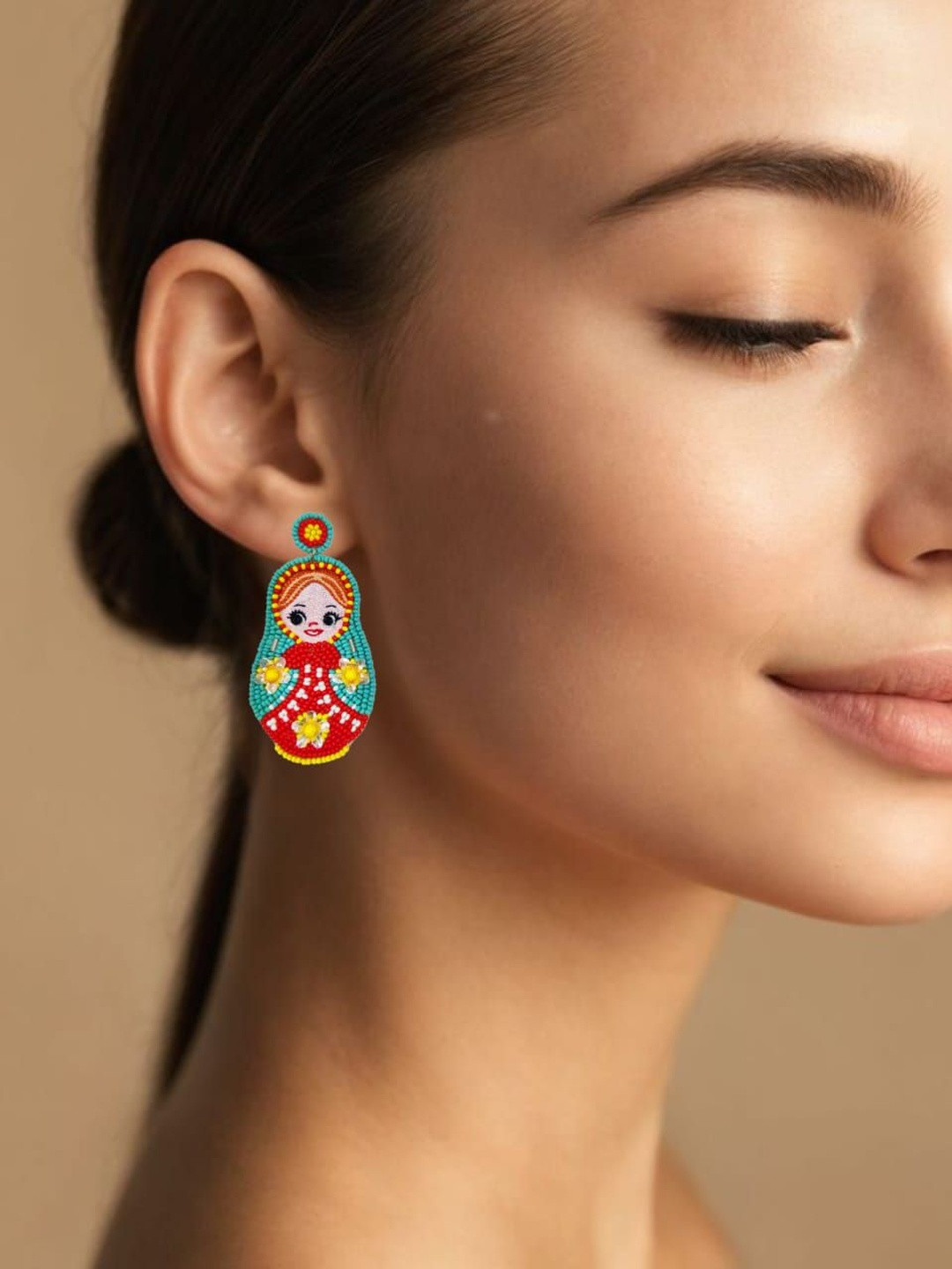 Abeo Artificial Beaded Doll Shaped Drop Earrings